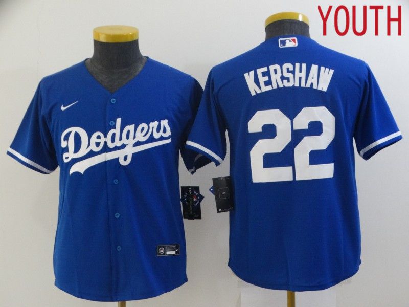 Youth Los Angeles Dodgers #22 Kershaw Blue Nike Game 2021 MLB Jersey->youth mlb jersey->Youth Jersey